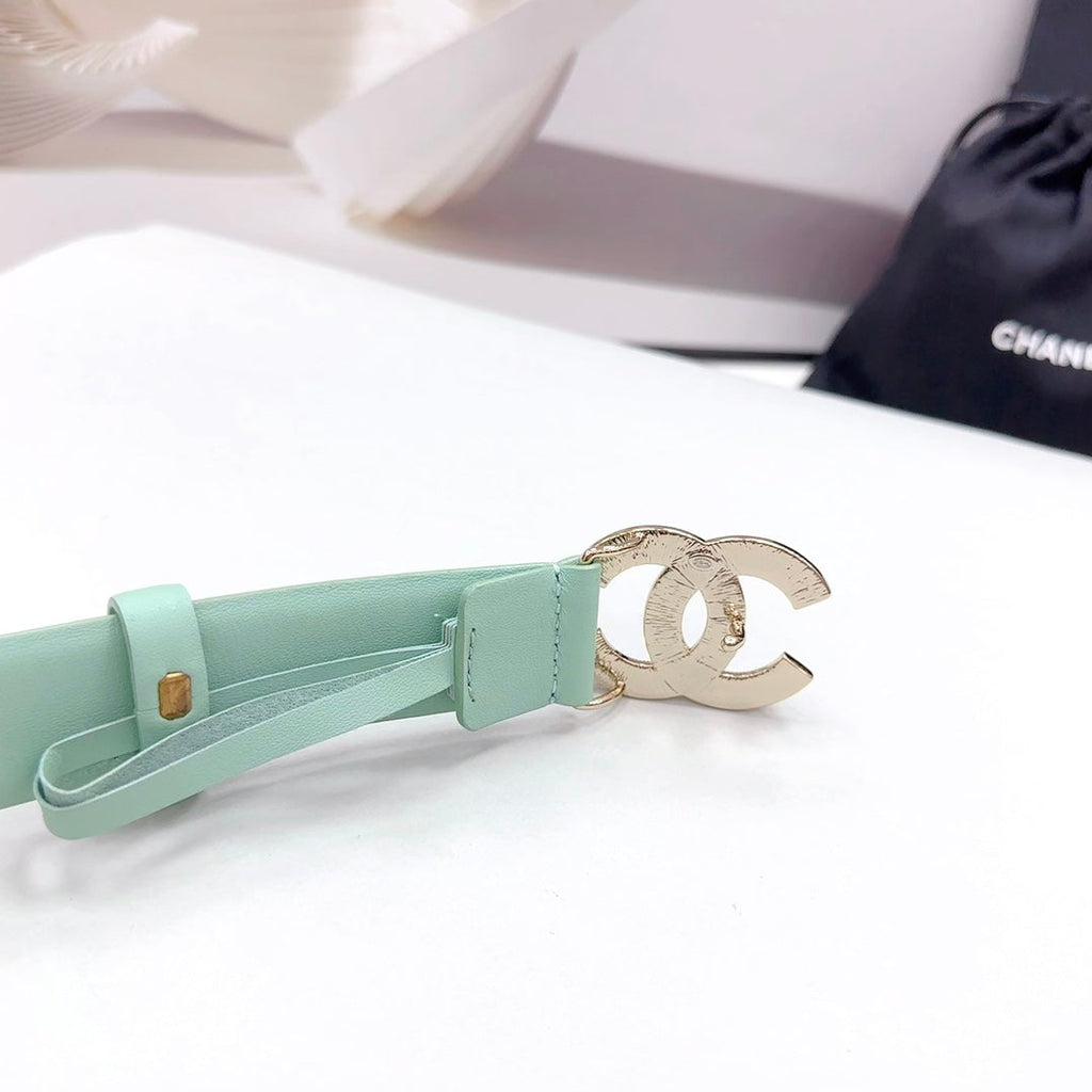 CHANEL 30MM BELT IN GREEN MINT CALFSKIN METAL HARDWARE