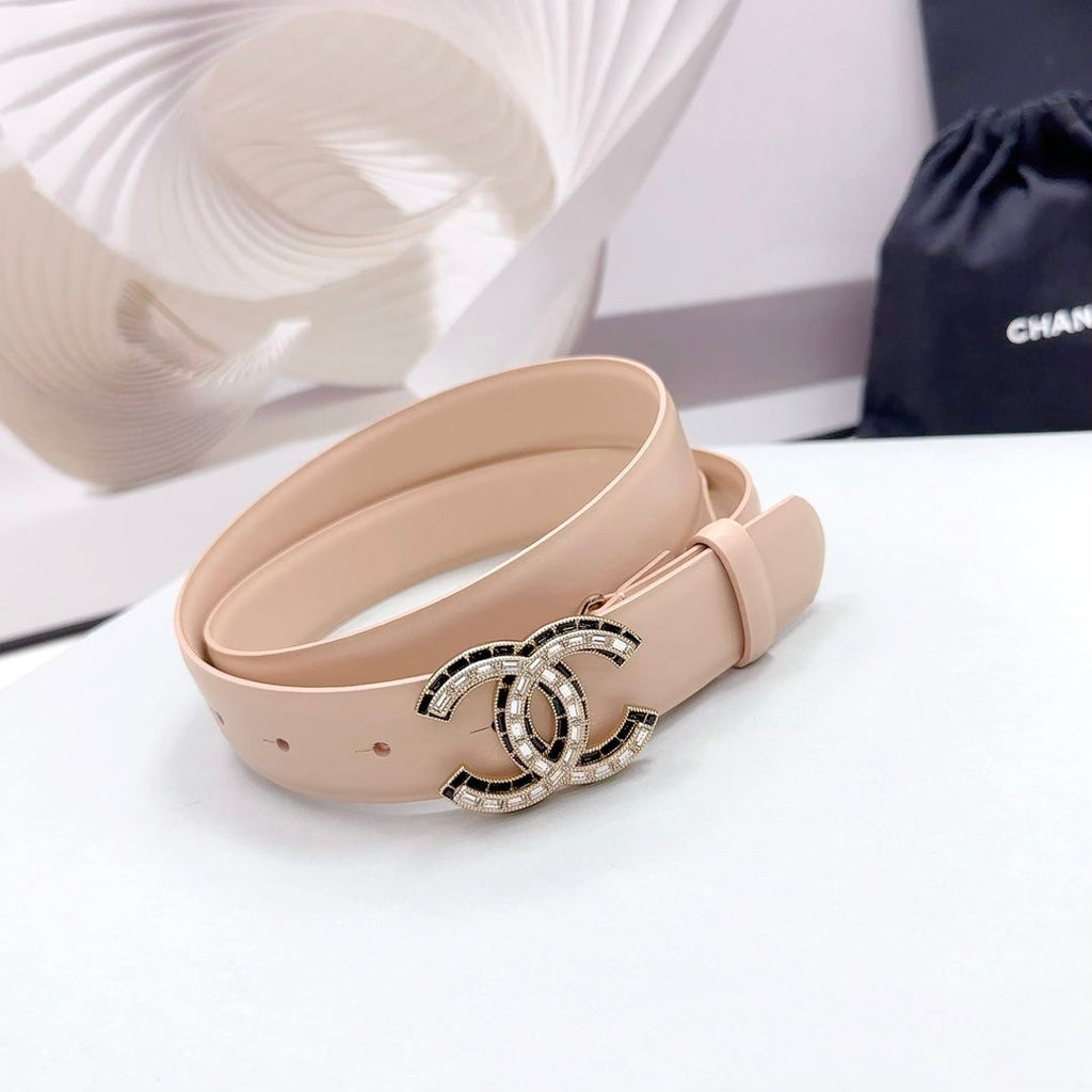 CHANEL 30MM BELT IN ALMOND BEIGE CALFSKIN METAL HARDWARE
