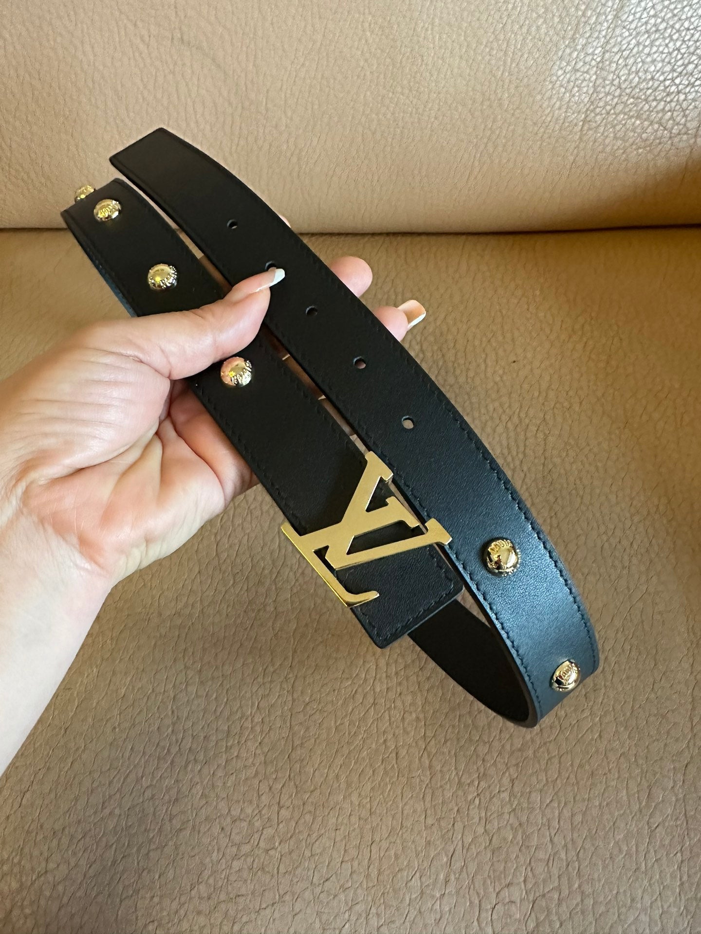 LOUIS VUITTON LV Initiales Studs 30mm Reversible Belt Gold Buckle Black Leather