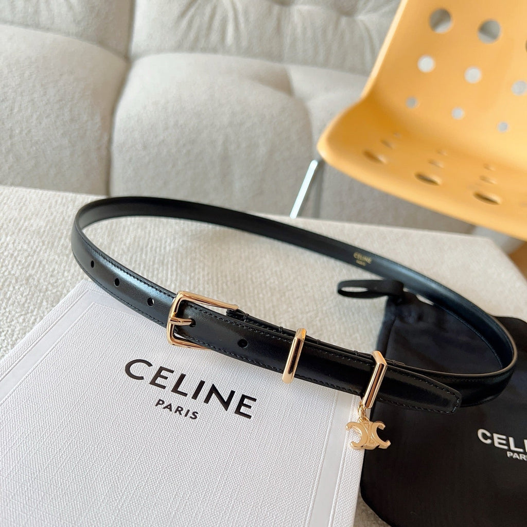 CELINE CL BELT 18MM IN BLACK TAURILLON GLOSSY CALFSKIN GOLD BUCKLE