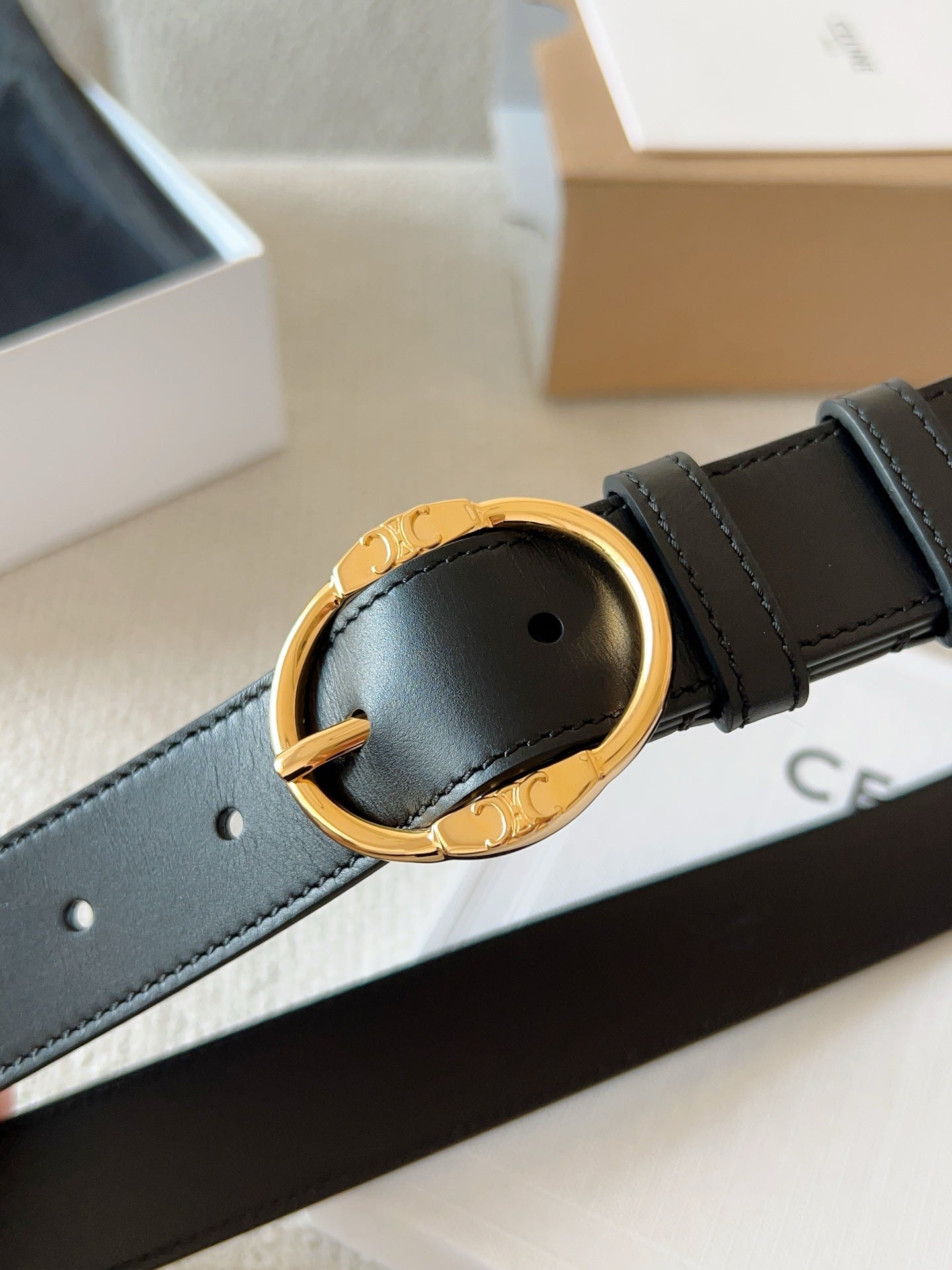 CELINE 25S SMALL 30MM WESTERN BELT IN BLACK CALFSKIN 566636