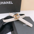 CHANEL DOUBLE C BELT 20MM IN WHITE CALFSKIN WITH QUILTED STITCHING SPIRAL GOLD BUCKLE